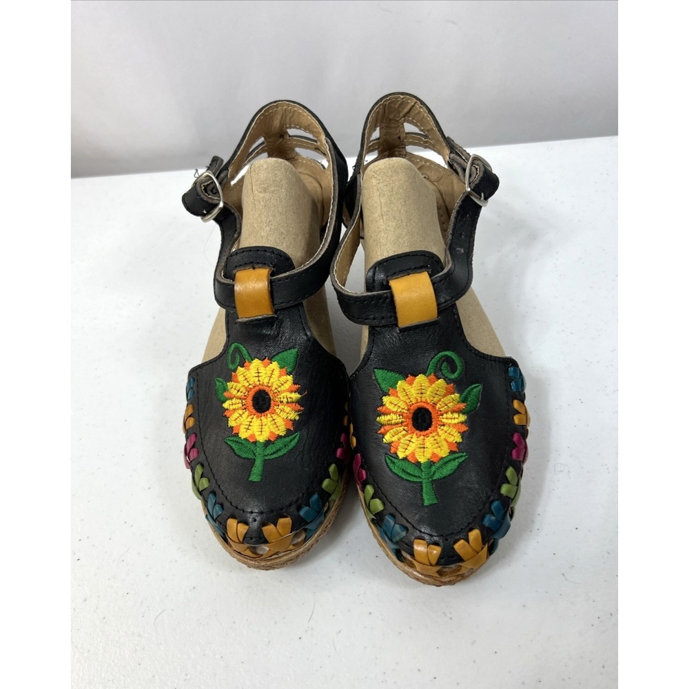Luna Artesania Womans Leather Mexican Huarache Sunflower Wedge‎ Sandals Size 7
